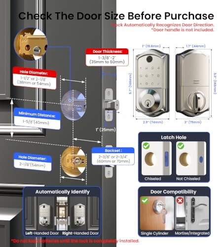 Veise VE017 Fingerprint Smart Door Lock with App Control, Satin Nickel - Image 6