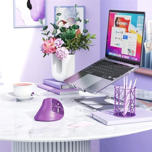 Vertical Mouse, Wireless Ergonomic Optical Mouse (BT 5.0 + Bluetooth 3.0 + USB Connection) with 9 Buttons, Rechargeable Computer Mouse for Wins PC/Laptop, Mac (Purple) - Image 7