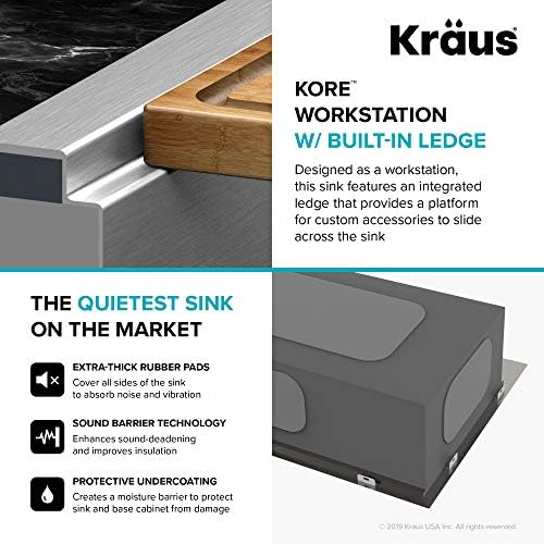 KRAUS KWT310-33/18 Kore Workstation 33-inch Drop-In 18 Gauge Single Bowl Stainless Steel Kitchen Sink with Integrated Ledge and Accessories - Image 4