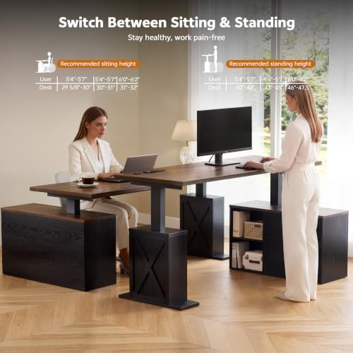 67" L Shaped Standing Desk with Drawers Electric Corner Desk Black - Image 3