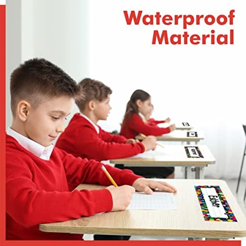 40PCS Traditional Manuscript Name Plates, Confetti Desk Name Tags with Double Sided PET Film Student Name Labels Erasable & Reusable Desk Nameplates for School Classroom Organization (10” x 2.8”) - Image 6