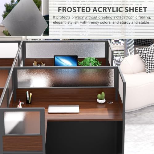 Office CubicleDesk with Mute Privacy Panels (D2 Person-S, Dark Walnut) - Image 4
