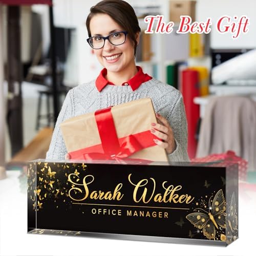 Custom Name Plate for Desk - Desk Name Plate Personalized - Acrylic Office Desk Accessories - Appreciation Gifts for Coworkers Employee Teacher Staff Boss - Office Decor for Women Men (Gold Butterfly) - Image 5