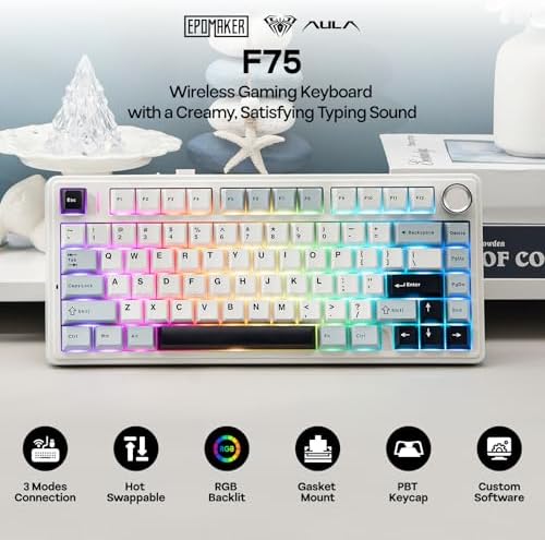 EPOMAKER x Aula F75 Gasket Mechanical Keyboard, 75% Wireless Hot Swappable Gaming Keyboard with Five-Layer Padding&Knob, BT/2.4GHz/USB-C, RGB (Light Blue, Ice Vein Switch) - Image 2