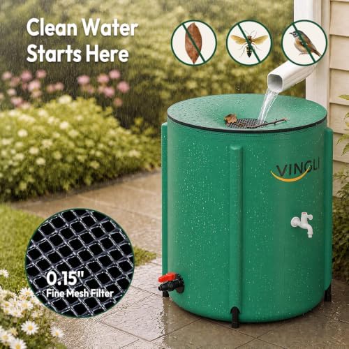 VINGLI 50 Gallon Collapsible Rain Barrel, Portable Water Storage Tank, Rainwater Collection System Downspout, Water Catcher Container with Filter Spigot Overflow Kit - Image 4