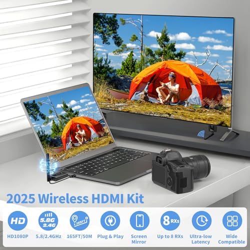 Upgraded Wireless HDMI Transmitter and Receivers with LED Screen,165FT Plug & Play 1080P HD Output 5.8GHz Extender for TV Box/Laptop/Projector/Camera to Multiple Screens Black - Image 3