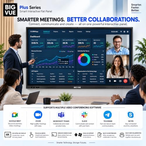 Plus 55" Smart Board 4K UHD Touchscreen, Android 14 Interactive Whiteboard, Multi-Touch Digital Display 8GB RAM 256GB Storage, AI-Assistant 48MP Camera Microphone for Office & Business - Image 3