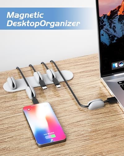5-Pack Magnetic Cable Clips Cord Organizer - Smoothly Adjustable, Puretor Desk Cable Management Clips. Ideal Wire Holders for Desktop, Nightstand, Wall - Perfect for Home Office, Phone, Car (Grey) - Image 5