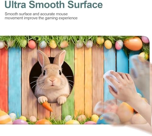 Easter Rabbit Gaming Mouse Pad 35.4"x15.7" Large Extended Pad Desk Mat Anti-Slip Rubber Base & Durable Stitched Edges for Gamers Smooth Mouse Pad Writing Surface for Desk Office/Home - Image 6