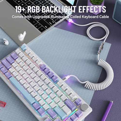 MAMBASNAKE Attack Shark X820 Ultra Wireless Mechanical Keyboard with TFT Smart Display&Knob,75% Bluetooth/2.4GHz/USB-C Wired Gaming Keyboard,Gasket-Mounted Linear Switch,for Win/Mac-White Purple - Image 6