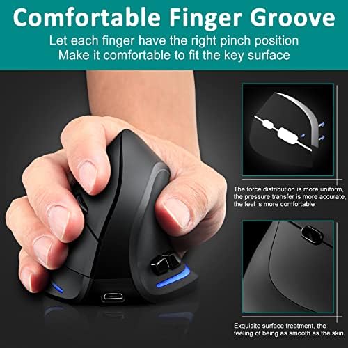 TRELC Wireless Mouse Tri-Mode (BT 5.0/3.0+2.4GHz), Ergonomic Vertical Mouses with 3 Adjustable DPI, Rechargeable Optical Wireless Mice for 3 Devices, 7 Buttons for PC, Desktop, Laptop, Tablet (Black) - Image 6