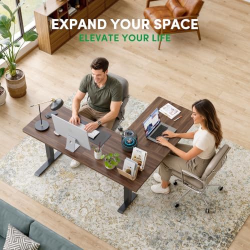 FEZIBO 63" x 55" L-Shaped Standing Desk - Adjustable Corner Desk L Shape, L-Shaped Adjustable Desk with Splice Board, L Shape Standing Desk, Black Walnut - Image 2