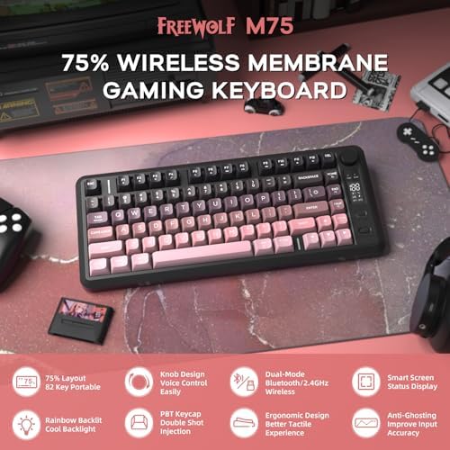 Free wolf M75 TKL Wireless Gaming Keyboard Mechanical Feel - BlackBerry - Image 2
