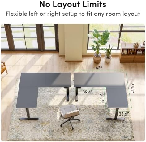 FEZIBO 63" x 55" L-Shaped Standing Desk - Adjustable Corner Desk L Shape, L-Shaped Adjustable Desk with Splice Board, L Shape Standing Desk, Black - Image 3