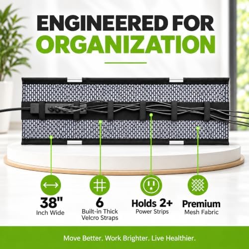 Perfect POSTURE Mesh Cable Organizer – Clamp-Mounted Under Desk Cable Management, Flexible Mesh, Easy-Access Design, & Standing Desk Compatible – 38” (White) - Image 5