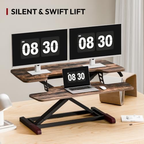 SANODESK 36" Standing Desk Converter, Height Adjustable Sit-Stand Computer Riser, Dual Monitor Workstation with Keyboard Tray, Ergonomic Tabletop, Rustic Brown - Image 7