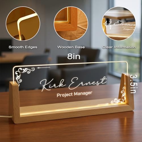 Custom Name Plate for Desk with Light Up Acrylic & Wooden Base - Personalized Office Sign for Teacher, Boss, Coworker - Employee Appreciation Gift for Educators Professionals - Image 4