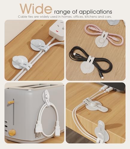 Cable Management Under Desk, Adhesive Cable Ties, 20Pack-White - Image 6