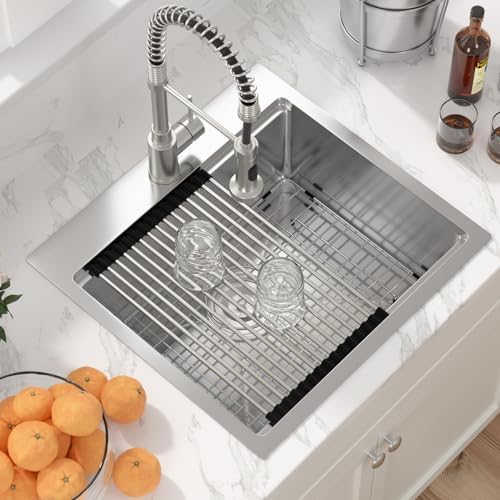 Sarlai Drop In Kitchen Sink - 21x20 Drop In Kitchen Sink Ledge Workstation 16 Gauge Stainless Steel Topmount Deep Single Bowl Over Counter Sinks Basin Round Corners - Image 4