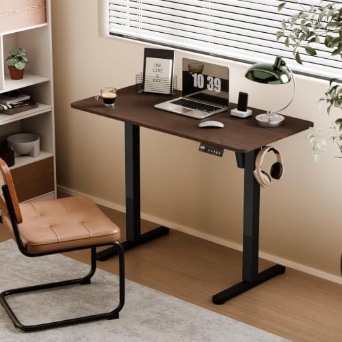 Electric Standing Desk, 40" x 24" Small Sit Stand Desk, Dark Walnut - Image 2