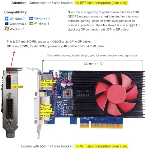 Geforce GT 730 2GB GDDR3 PCI-E x 8 with DP/DVI (Bracket fits SFF Computer only), Compatible HP 802315-001, Supports Windows 11, 10 etc - Image 2