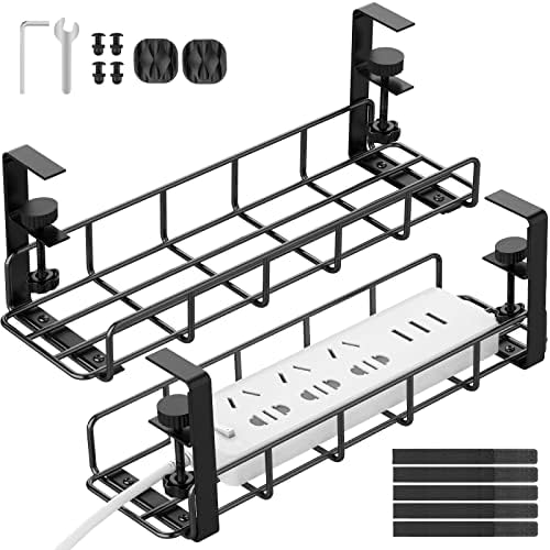 Under Desk Cable Management Tray No Drill Steel Rack Black by REFLYING