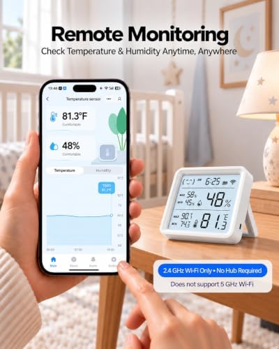 eMylo WiFi Thermometer Hygrometer with App Alerts, 3.5” Backlit Display - Image 4