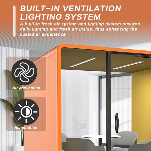 Office Sound Booth with Audio Privacy - Soundproof Booth Includes Unique Yellow Interior,Soundproof Room Include Socket,Light,Door Handle& Orange Frame for Conference Room,Bedroom (Yellow) - Image 5