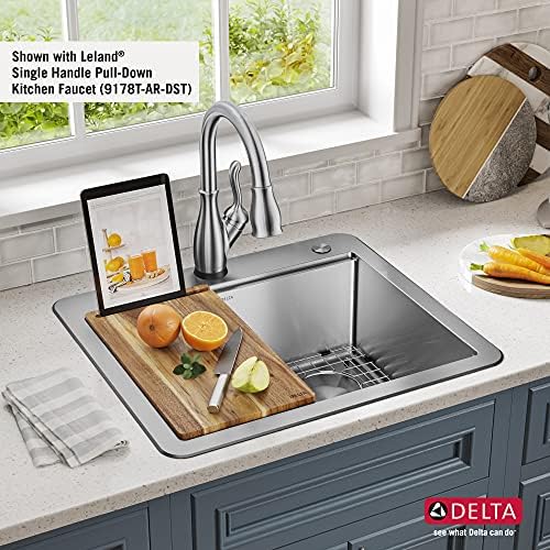 DELTA FAUCET 95A932-25S-SS Lorelai Workstation Kitchen Sink Drop-in Top Mount Stainless Steel Single Bowl with WorkFlow Ledge and Chef’s Kit of 5 Accessories - Image 3