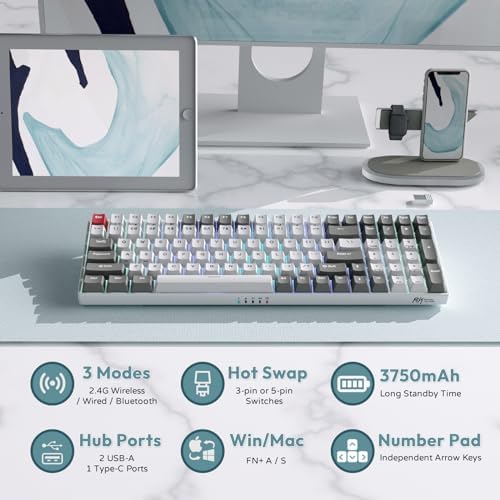 RK ROYAL KLUDGE RK100 Wireless Mechanical Keyboard RGB Backlit Bluetooth5.1/2.4G/Wired 96% Full Size 100-Key Hot Swappable Gaming Keyboard Brown Switch Classic - Image 5