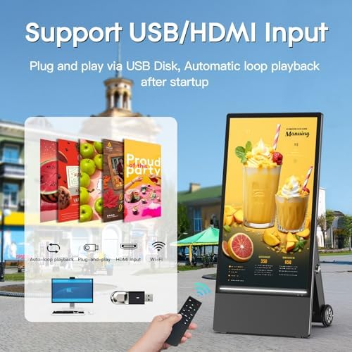 MWE 43 Inch Outdoor Digital Signage Display Monitor, Portable Battery Powered 2000Nit High Brightness Screen Advertising Display Kiosk, Movable Waterproof Standing Poster, Android OS - Image 6