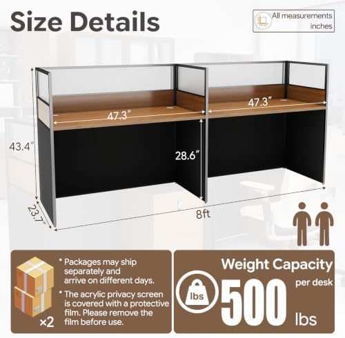 2 Person Cubicle Desk Workstation w/Mute Partitions & Cabinet, Dark Walnut - Image 2