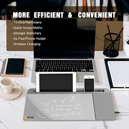 SELEAD Desktop Glass Whiteboard with Wireless Charger and Storage, Gray - Image 2