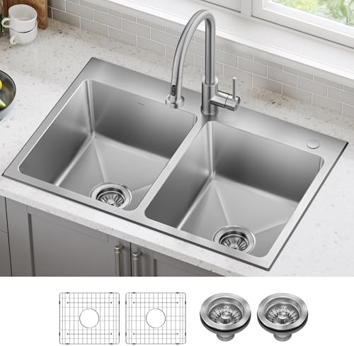 KRAUS Stainless Steel 33 in Double Bowl Drop In Kitchen Sink KHT632-33 - Image 2