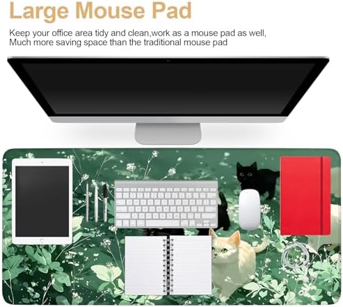 Large Mouse Pad, Cute Cat Gaming Mouse Pad Desk Mat, Non-Slip Base Extended Keyboard Mat, Thick 3mm Smooth Surface Mousepad for Office & Home, 35.5 x 15.8 Inch - Image 3