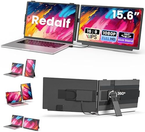 Redalf 15.6" Laptop Screen Extender, FHD 1080P Portable Monitor, Detachable and Plug-Play Travel Laptop Monitor Extender Fit for 14"-17.3" Laptops, Dual Monitor Compatible for Mac/Wins/Dex/Chrome by Redalf