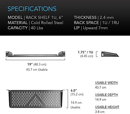 AC Infinity Vented Rack Shelf 1U, 6" Deep for 19" Server & AV Racks - Image 6