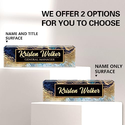 Name Plate for Desk, Desk Name Plate Personalized, Office Decor for Women Men, Acrylic Desktop Accessories, Office Appreciation Gifts for Boss Social Workers Nurse Teacher Employee (Blue/Gold) - Image 2