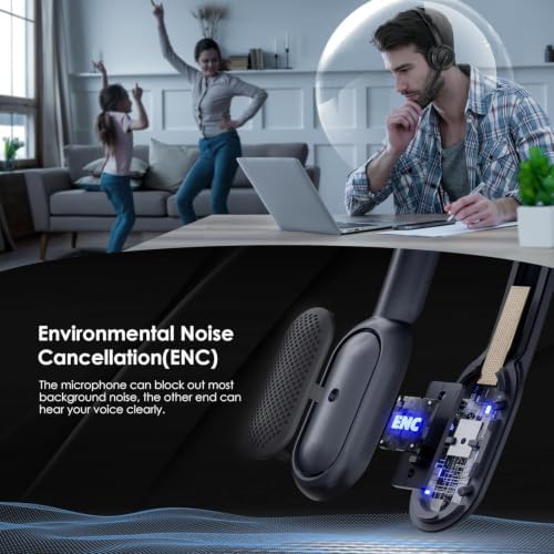Upgrade ANC & ENC Wireless Headset with Mic for Work(Flip-to-Mute & Dongle) - Image 2