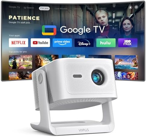 【Official Licensed Google TV】4K Smart Projector with WiFi and Bluetooth, VOPLLS Outdoor Projectors with 50W Dolby/AI Auto Focus, Portable Movie Phone Wireless Gaming Wifi Proyector for Bedroom/Home by VOPLLSProjector