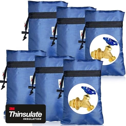 Enlarge Outdoor Faucet Cover for Winter Freeze Protection, 3M Thinsulate, 10"H x 6.3"W Hose Bib Covers for Wall Taps Outside, Waterproof & Frost Free Insulated Spigot Cover, 6 Pcs Faucet Socks - Blue by DEMEDO