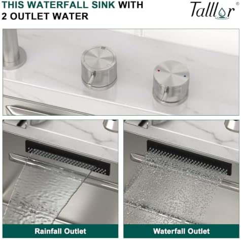 32x19" Undermount Kitchen Sink with Faucet, SS304 Waterfall Sink - Image 5