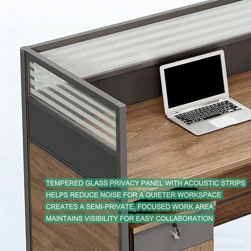 Modern Office Cubicle Workstation Desk with Tempered Glass Privacy Panels, USB Charging Hub & Cable Management,Multi-Person Modular Computer Desk for Commercial Office (A-Right, Two Person-T) - Image 3