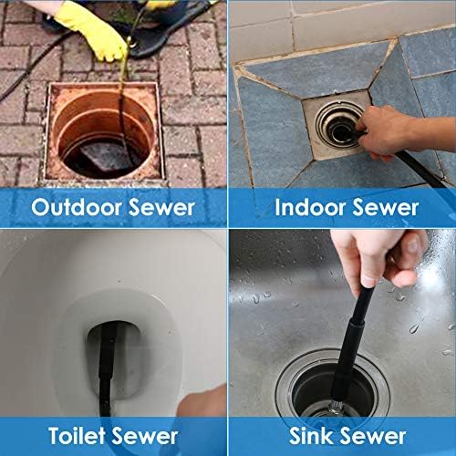Sewer Jetter Kit for Pressure Washer 150FT, 5800PSI Drain Cleaner Hose 1/4 Inch NPT Corner, Rotating and Button Nose Sewer Jetting Nozzle Pearl Corsage Pin Waterproof Tape with 2 Spanner - Image 7