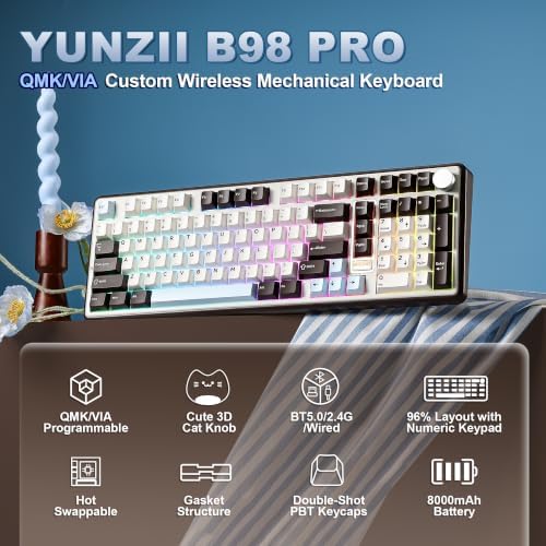 YUNZII B98 PRO 96% Wireless Mechanical Keyboard(Coffee Brown, Milk Switch) - Image 2