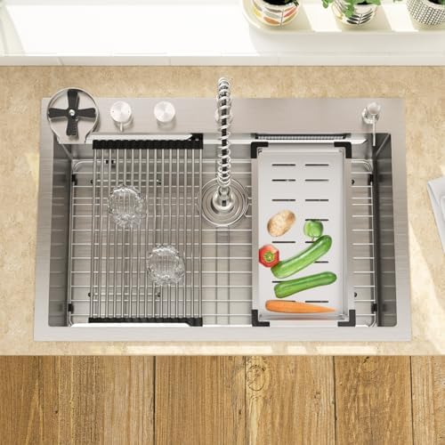 Lordear 30 Drop In Kitchen Sink with Faucet 30x22 Inch Waterfall Kitchen Sinks Topmount Stainless Steel 16 Gauge Single Bowl Workstation Kitchen Sink with Two Multifunctional Switch Knob - Image 2