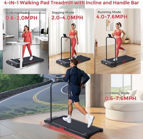 MCRG Walking Pad with Incline, Portable Treadmill with Handle Bar for Home, 3.0HP Electric Home Walking pad Treadmill, 0.6-7.6MPH Mini Under Desk Treadmills for Exercising with Handles Incline, 350LB - Image 2