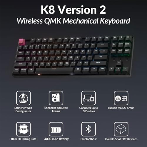 Keychron K8 Version 2 TKL Custom Wireless Mechanical Keyboard, QMK Programmable Bluetooth 5.2/Wired, RGB Backlit with Shine-Through PBT Keycaps, Super Red Switch for Mac Windows Linux - Image 2