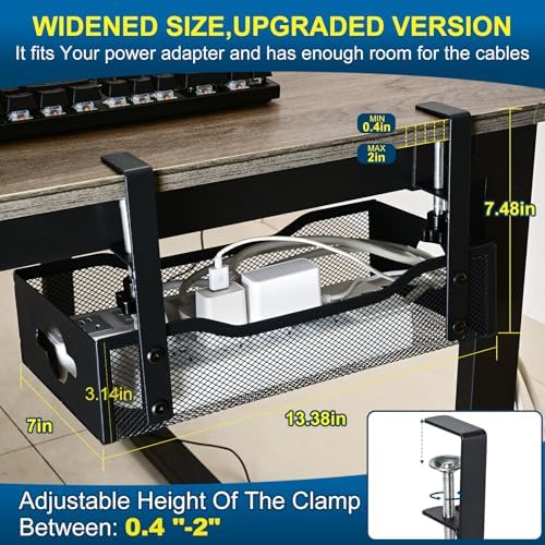 Large Under Desk Cable Management Tray - Heavy Duty Metal Cord Organizer with No Drill Installation for Office & Home Office Desks to Hide Wires & Power Strips (Black, XL) - Image 3