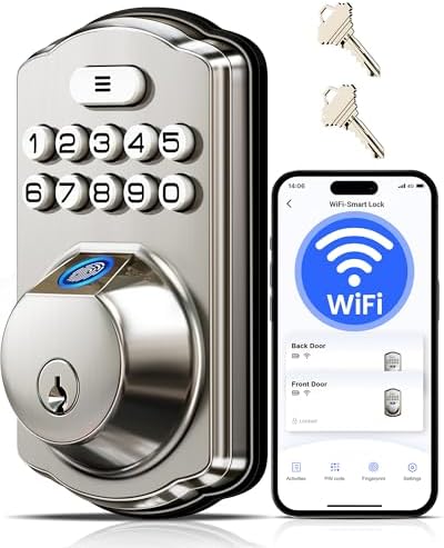 Veise VE012W WiFi Fingerprint Smart Lock for Front Door, Satin Nickel by Veise